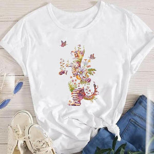 Fashion Cartoon Leopard Cat Letter 90s Cute Tees Women Short Sleeve Lady Female Graphic Tops Clothes Print Tshirt T-Shirt
