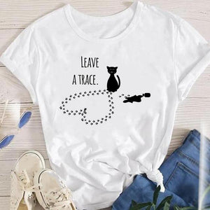 Fashion Cartoon Leopard Cat Letter 90s Cute Tees Women Short Sleeve Lady Female Graphic Tops Clothes Print Tshirt T-Shirt