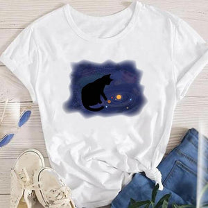 Fashion Cartoon Leopard Cat Letter 90s Cute Tees Women Short Sleeve Lady Female Graphic Tops Clothes Print Tshirt T-Shirt