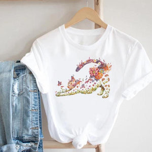 Cat Plant Flower New Lovely Women Clothes Cartoon Clothing Fashion Short Sleeve Print Tshirt Female Top Graphic Tee T-shirt