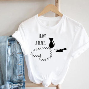 Cat Plant Flower New Lovely Women Clothes Cartoon Clothing Fashion Short Sleeve Print Tshirt Female Top Graphic Tee T-shirt