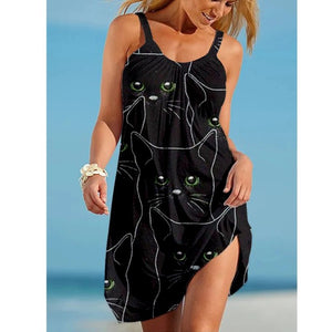 Pareo Beach Women&#39;s Dresses Animal Cat 3d Printed Sleeveless Halter Casual Sexy Beach Dress Kawaii Loose Beachwear Evening Dress