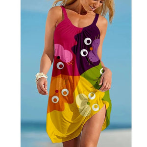 Pareo Beach Women&#39;s Dresses Animal Cat 3d Printed Sleeveless Halter Casual Sexy Beach Dress Kawaii Loose Beachwear Evening Dress