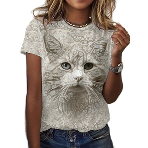 New  Printing Cute Cat/Cat Printing Female T-shirt Fashion Fitness Girl Short-sleeved Tops Fashion Casual Niche Design Clothing