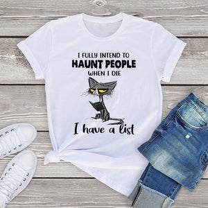 Funny Angry Cat Graphic T Shirts for Women Clothing Halloween Gifts Harajuku Short Sleeve Tee Tops Kawaii Cotton Girls Tshirts