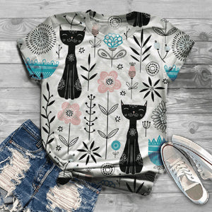 New Woman Casual Tshirts Women Summer 2022 Short Sleeve 3D Cat Printing O-Neck Harajuku Tops T Shirt Женская футболка