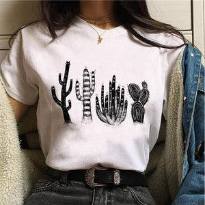 Women T-shirt Cartoon Cat Mushroom Halloween Print T-shirt Short Sleeve Harajuku Graphic Top T-shirt Street Costume