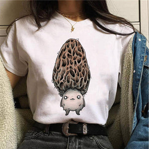 Women T-shirt Cartoon Cat Mushroom Halloween Print T-shirt Short Sleeve Harajuku Graphic Top T-shirt Street Costume