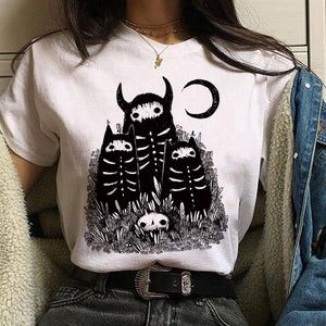 Women T-shirt Cartoon Cat Mushroom Halloween Print T-shirt Short Sleeve Harajuku Graphic Top T-shirt Street Costume