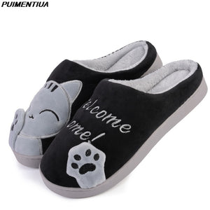Women House Slippers Cartoon Cat Cute Shoes Non-Slip Soft Winter Warm Indoor Bedroom Home Slides Lovers Couples Floor Shoes