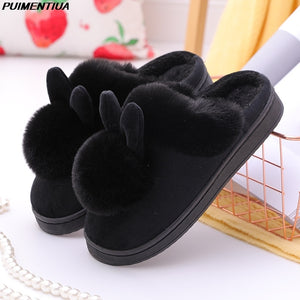 Women House Slippers Cartoon Cat Cute Shoes Non-Slip Soft Winter Warm Indoor Bedroom Home Slides Lovers Couples Floor Shoes