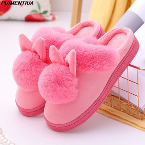 Women House Slippers Cartoon Cat Cute Shoes Non-Slip Soft Winter Warm Indoor Bedroom Home Slides Lovers Couples Floor Shoes