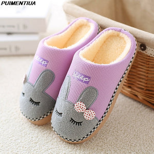 Women House Slippers Cartoon Cat Cute Shoes Non-Slip Soft Winter Warm Indoor Bedroom Home Slides Lovers Couples Floor Shoes