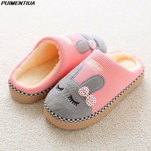 Women House Slippers Cartoon Cat Cute Shoes Non-Slip Soft Winter Warm Indoor Bedroom Home Slides Lovers Couples Floor Shoes