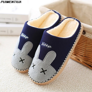 Women House Slippers Cartoon Cat Cute Shoes Non-Slip Soft Winter Warm Indoor Bedroom Home Slides Lovers Couples Floor Shoes