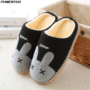 Women House Slippers Cartoon Cat Cute Shoes Non-Slip Soft Winter Warm Indoor Bedroom Home Slides Lovers Couples Floor Shoes