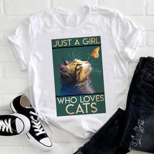 Women Cute Cat Pet Cartoon Letters 90s Clothing 2021 Funny Printing Clothes Print Tshirt Female Tee Top Ladies Graphic T-shirt