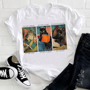 Women Cute Cat Pet Cartoon Letters 90s Clothing 2021 Funny Printing Clothes Print Tshirt Female Tee Top Ladies Graphic T-shirt