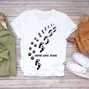 Women T-shirts Dog Cat Paw Letter Sweet 90s Printing Animal Ladies Print Lady Womens Graphic T Top Shirt Female Tee T-Shirt