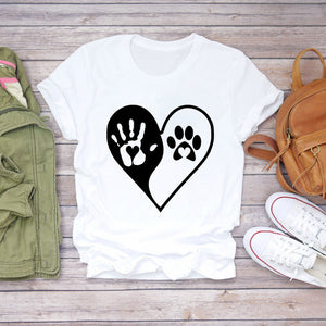 Women T-shirts Dog Cat Paw Letter Sweet 90s Printing Animal Ladies Print Lady Womens Graphic T Top Shirt Female Tee T-Shirt