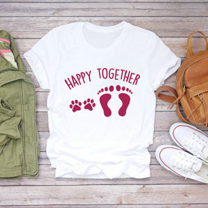 Women T-shirts Dog Cat Paw Letter Sweet 90s Printing Animal Ladies Print Lady Womens Graphic T Top Shirt Female Tee T-Shirt