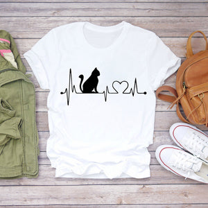 Women T-shirts Dog Cat Paw Letter Sweet 90s Printing Animal Ladies Print Lady Womens Graphic T Top Shirt Female Tee T-Shirt