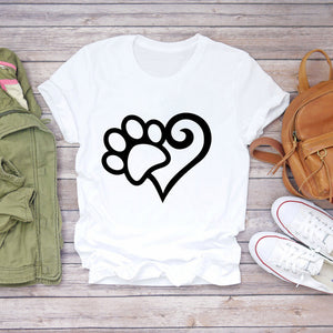 Women T-shirts Dog Cat Paw Letter Sweet 90s Printing Animal Ladies Print Lady Womens Graphic T Top Shirt Female Tee T-Shirt