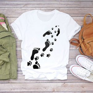 Women T-shirts Dog Cat Paw Letter Sweet 90s Printing Animal Ladies Print Lady Womens Graphic T Top Shirt Female Tee T-Shirt