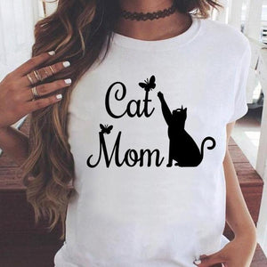 Fashion Women Cartoon Cat Love Pet Lovely Style Shirt Print T-shirts Stylish Short Sleeve Graphic T Top Female Tee T-Shirt