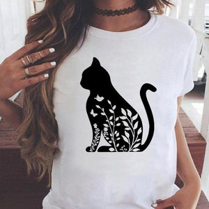 Fashion Women Cartoon Cat Love Pet Lovely Style Shirt Print T-shirts Stylish Short Sleeve Graphic T Top Female Tee T-Shirt