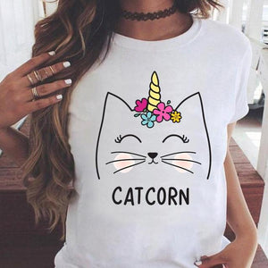 Fashion Women Cartoon Cat Love Pet Lovely Style Shirt Print T-shirts Stylish Short Sleeve Graphic T Top Female Tee T-Shirt