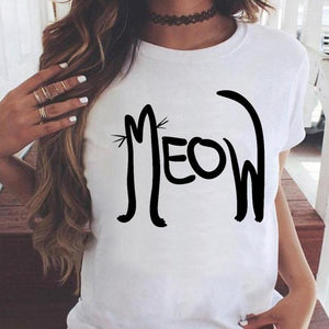 Fashion Women Cartoon Cat Love Pet Lovely Style Shirt Print T-shirts Stylish Short Sleeve Graphic T Top Female Tee T-Shirt