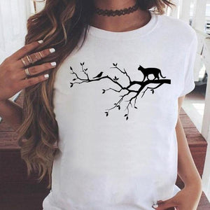 Fashion Women Cartoon Cat Love Pet Lovely Style Shirt Print T-shirts Stylish Short Sleeve Graphic T Top Female Tee T-Shirt