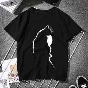 Femme T-shirts Tops Kawaii Cute Cat Silhouette Printing Aesthetic Graphic T Shirts Summer Clothes for Women Harajuku Ropa Mujer