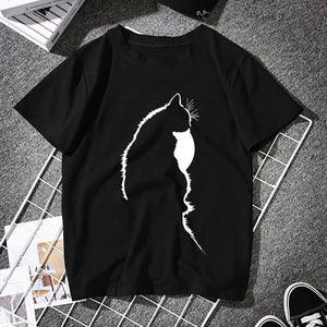 Femme T-shirts Tops Kawaii Cute Cat Silhouette Printing Aesthetic Graphic T Shirts Summer Clothes for Women Harajuku Ropa Mujer