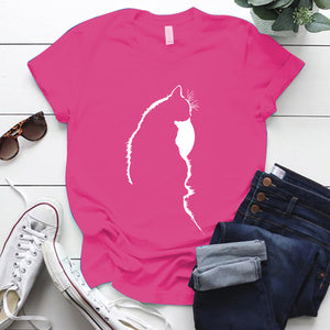 Femme T-shirts Tops Kawaii Cute Cat Silhouette Printing Aesthetic Graphic T Shirts Summer Clothes for Women Harajuku Ropa Mujer