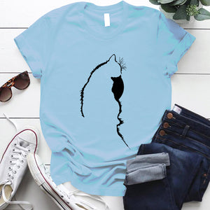 Femme T-shirts Tops Kawaii Cute Cat Silhouette Printing Aesthetic Graphic T Shirts Summer Clothes for Women Harajuku Ropa Mujer
