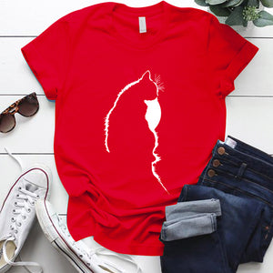 Femme T-shirts Tops Kawaii Cute Cat Silhouette Printing Aesthetic Graphic T Shirts Summer Clothes for Women Harajuku Ropa Mujer