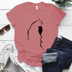 Femme T-shirts Tops Kawaii Cute Cat Silhouette Printing Aesthetic Graphic T Shirts Summer Clothes for Women Harajuku Ropa Mujer