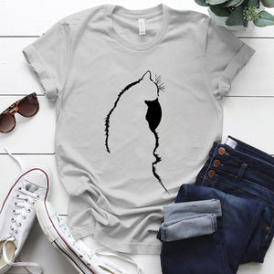 Femme T-shirts Tops Kawaii Cute Cat Silhouette Printing Aesthetic Graphic T Shirts Summer Clothes for Women Harajuku Ropa Mujer