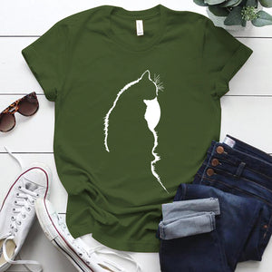 Femme T-shirts Tops Kawaii Cute Cat Silhouette Printing Aesthetic Graphic T Shirts Summer Clothes for Women Harajuku Ropa Mujer