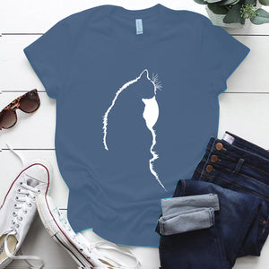 Femme T-shirts Tops Kawaii Cute Cat Silhouette Printing Aesthetic Graphic T Shirts Summer Clothes for Women Harajuku Ropa Mujer