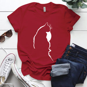 Femme T-shirts Tops Kawaii Cute Cat Silhouette Printing Aesthetic Graphic T Shirts Summer Clothes for Women Harajuku Ropa Mujer