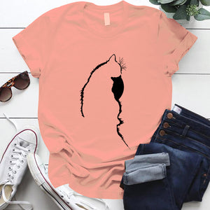 Femme T-shirts Tops Kawaii Cute Cat Silhouette Printing Aesthetic Graphic T Shirts Summer Clothes for Women Harajuku Ropa Mujer