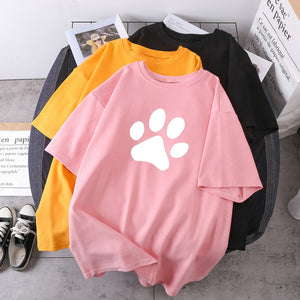 Short Sleeve Oversize Female Clothing 2021 Cat Foots Summer T-shirts Woman New O-neck K-pop Tops Tees Leisure Hip Hop Camisetas