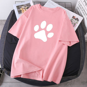 Short Sleeve Oversize Female Clothing 2021 Cat Foots Summer T-shirts Woman New O-neck K-pop Tops Tees Leisure Hip Hop Camisetas