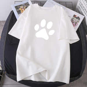 Short Sleeve Oversize Female Clothing 2021 Cat Foots Summer T-shirts Woman New O-neck K-pop Tops Tees Leisure Hip Hop Camisetas