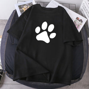 Short Sleeve Oversize Female Clothing 2021 Cat Foots Summer T-shirts Woman New O-neck K-pop Tops Tees Leisure Hip Hop Camisetas
