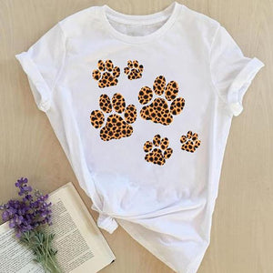 Women Print Tops Clothes Short Sleeve Tees Female Summer Beach Paw Cat Dog Love Fashion Lady Tshirt Regular Graphic T-Shirt