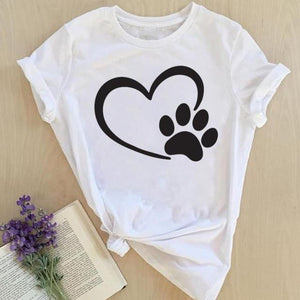 Women Print Tops Clothes Short Sleeve Tees Female Summer Beach Paw Cat Dog Love Fashion Lady Tshirt Regular Graphic T-Shirt